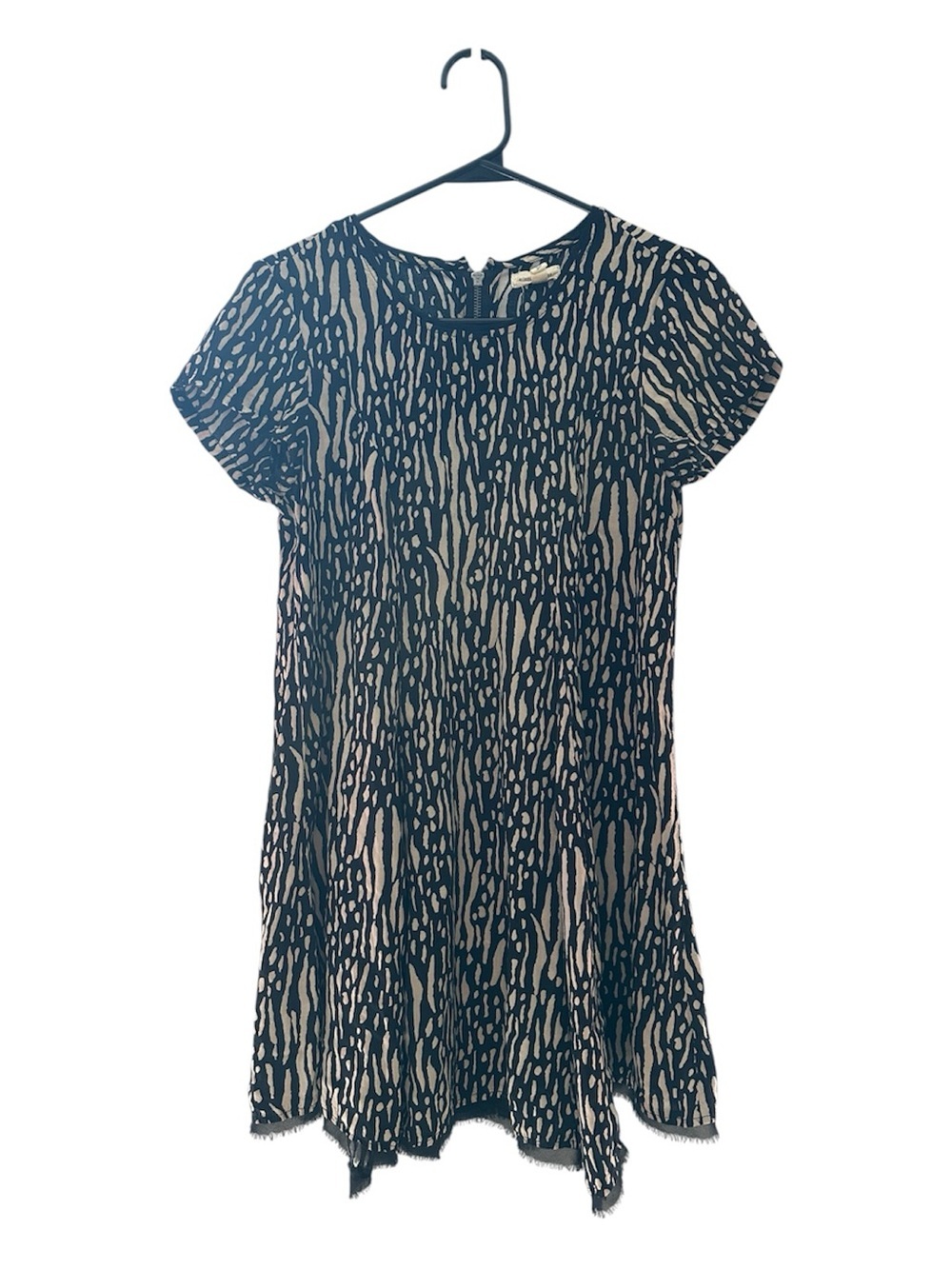 silence + noise Black and Cream Short-Sleeve Printed Mini Dress Size XS